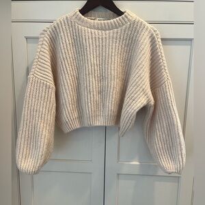 Bisou ribbed knit women’s crop bell sleeve sweater size S ivory
